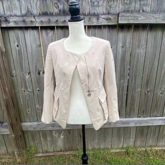 💜 Donna Karan Women Collarless Split-front Patch Flap Pocket Jacket - Picture 6 of 8